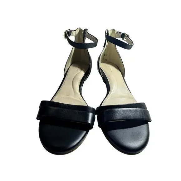 Women's Cole Haan Abriella 7M Leather Wedge Sandals Low Heel Classy Black Office - Picture 7 of 11
